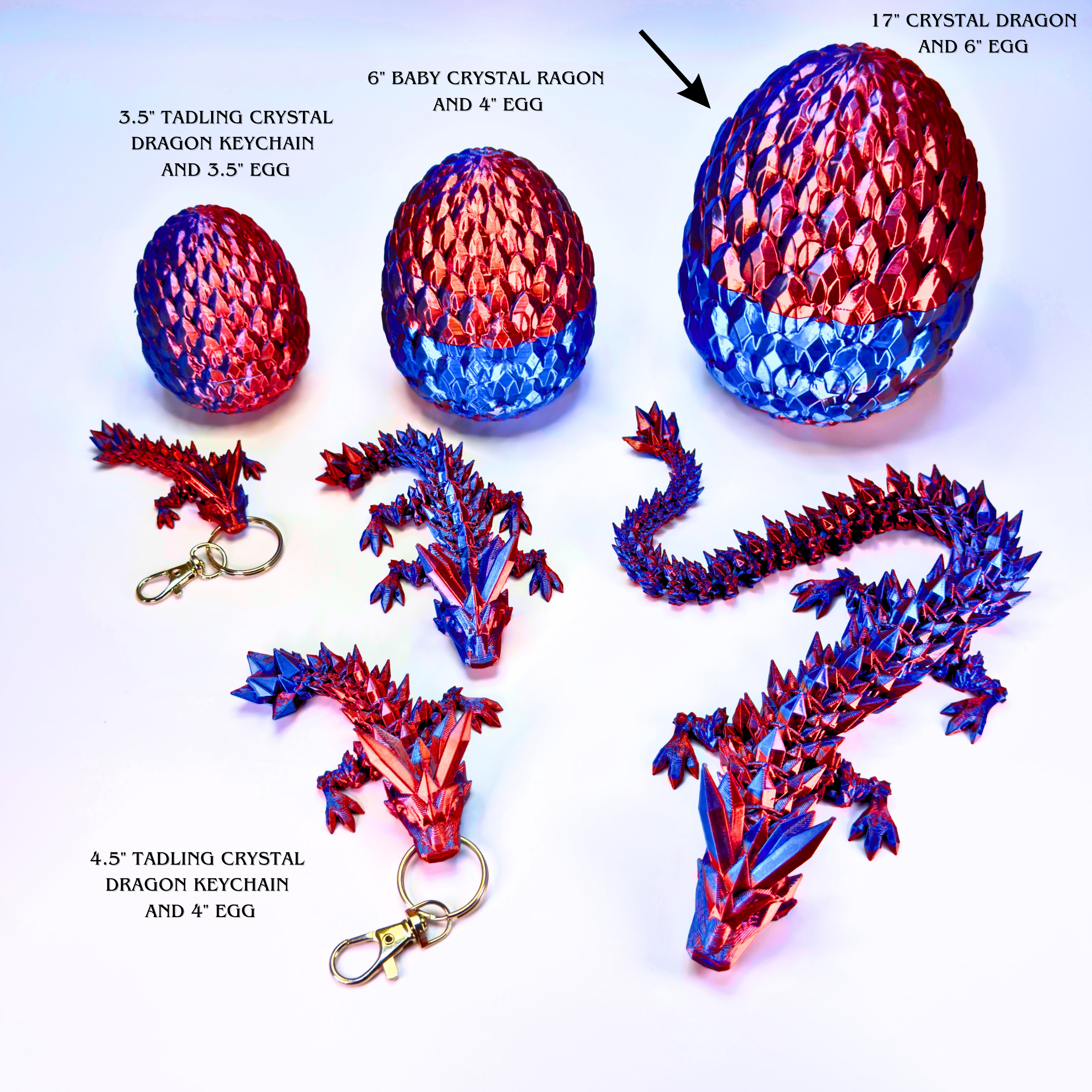 17IN Crystal Dragon & 6IN Crystal Egg - Crystal Dragons - Dragon Fidgets