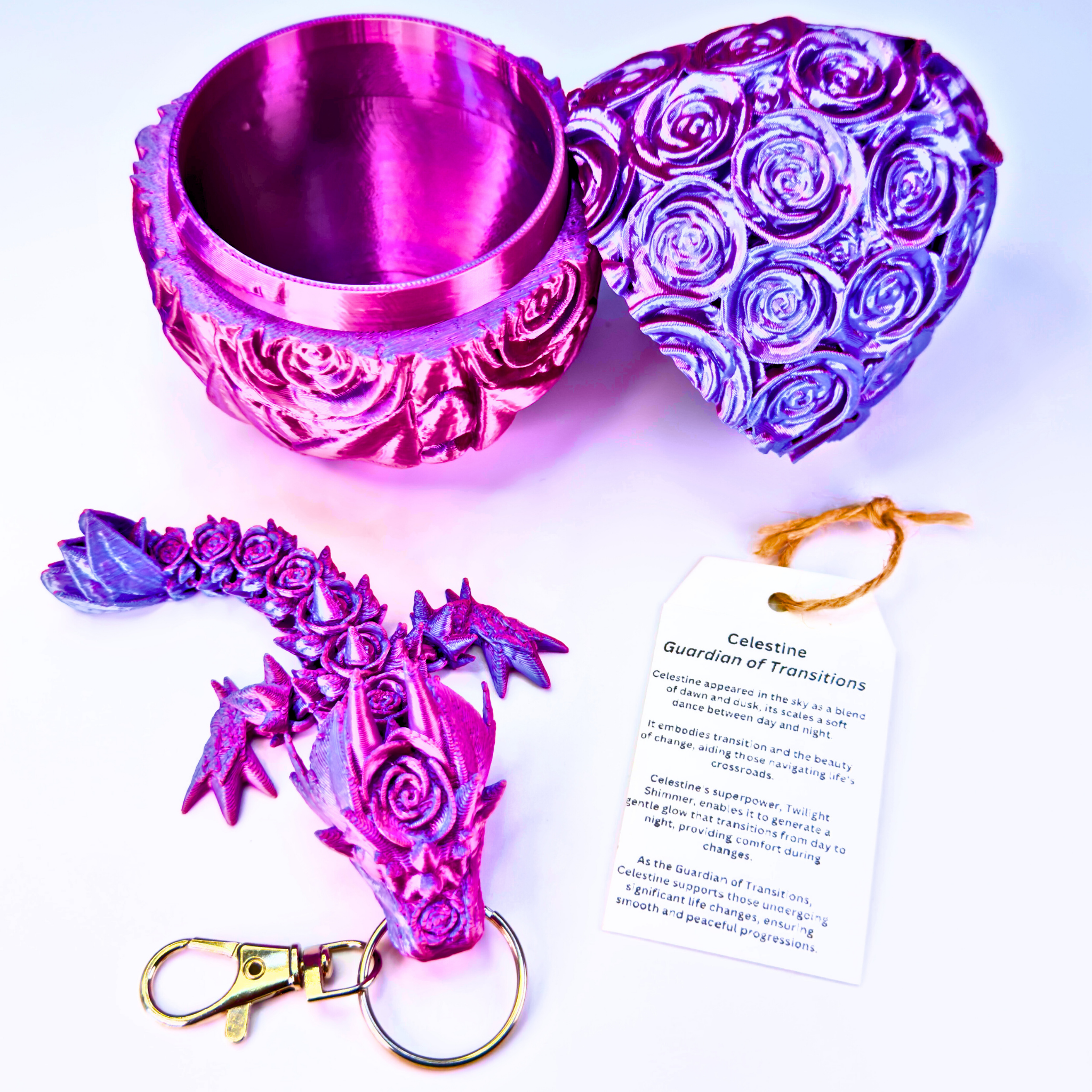 4.5IN Rose Dragon Fidget Keychain - Rose Dragons - Dragon Fidgets