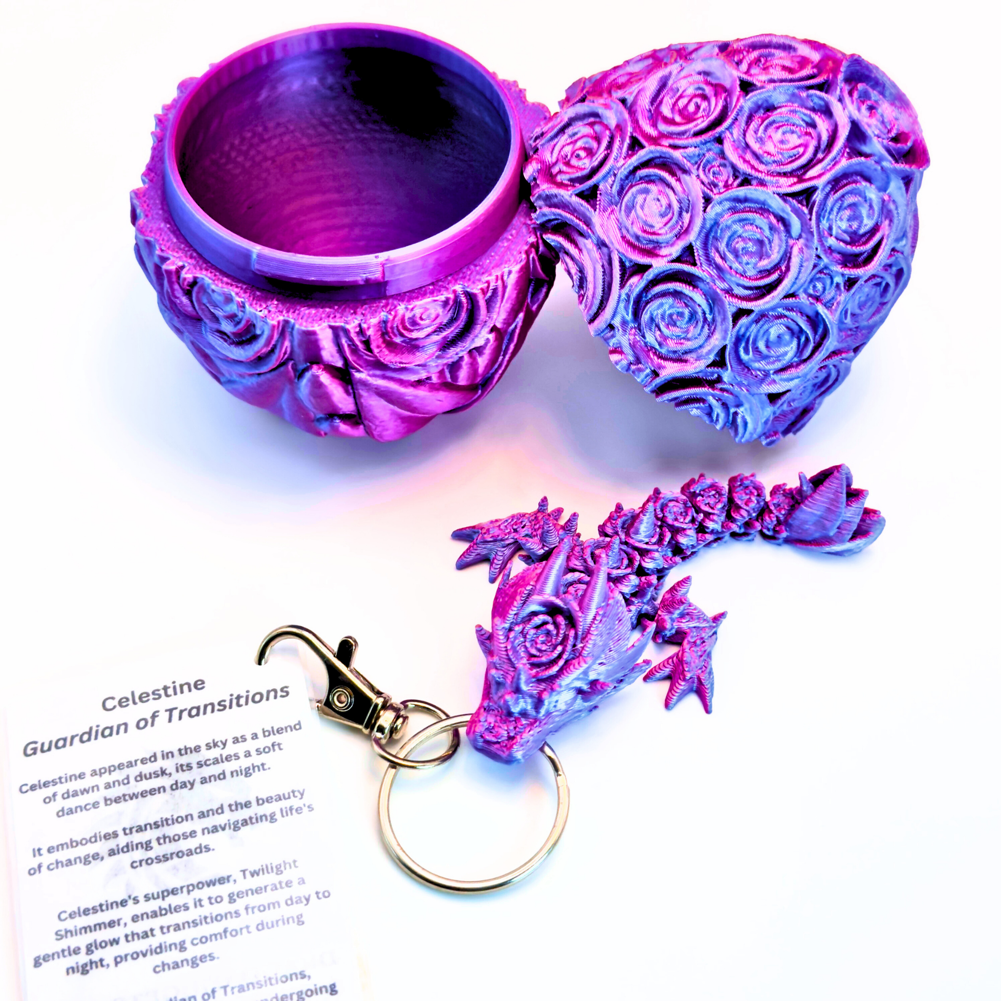 3.5IN Tadling Rose Dragon keychain & Rose Egg - Rose Dragons - Dragon Fidgets