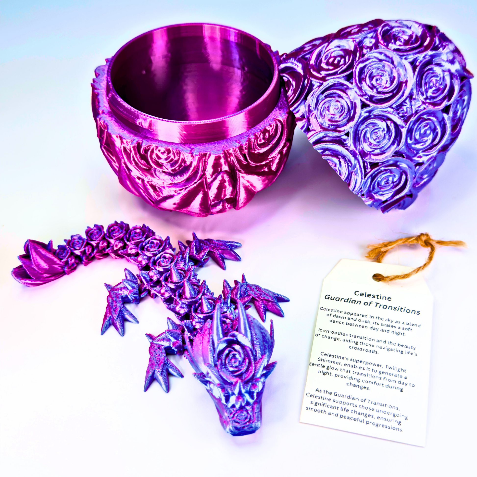 6IN Baby Rose Dragon & 4IN Rose Egg - Rose Dragons - Dragon Fidgets